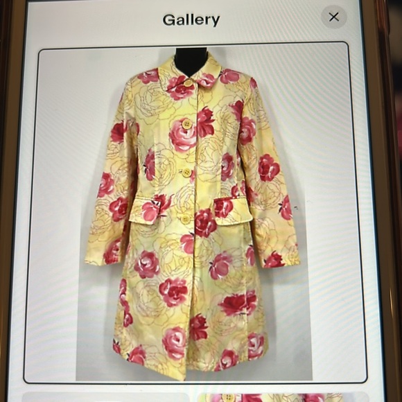 ESPRIT yellow & pink floral trench coat. Button down front with collar.Size M. - Picture 2 of 12